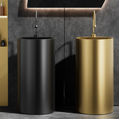 黑色不锈钢立柱盆圆形立柱式 洗手台盆 洗脸盆酒店化妆室一体落地式