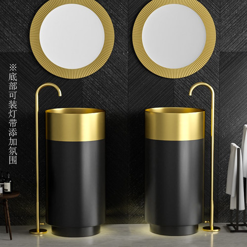 轻奢不锈钢立柱式洗手盆双拼色