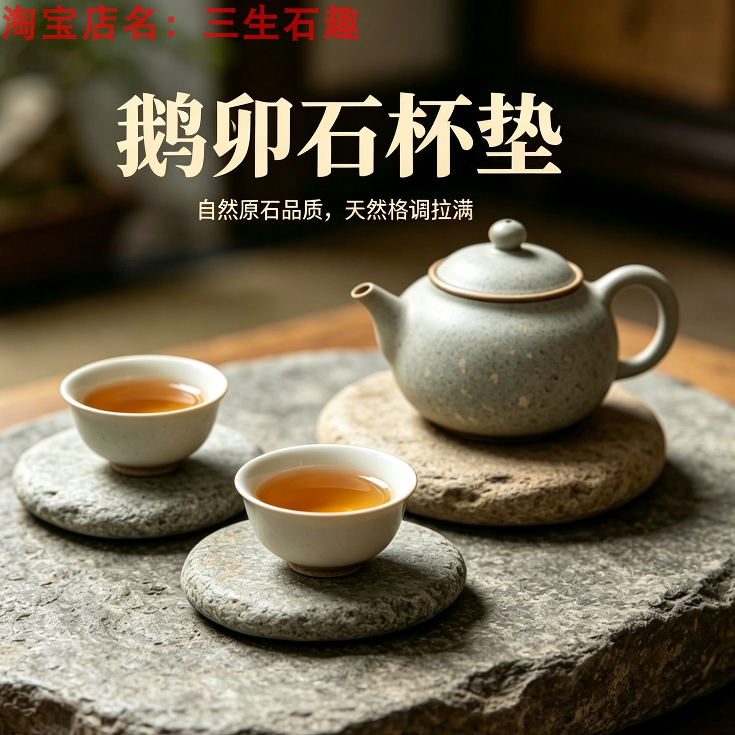 扁平天然鹅卵石茶托石材功夫茶杯垫天然格调茶宠茶艺石头杯垫禅意