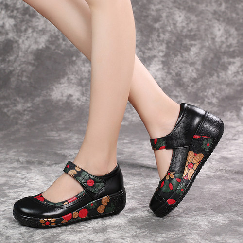 春秋民族风浅口单鞋真皮