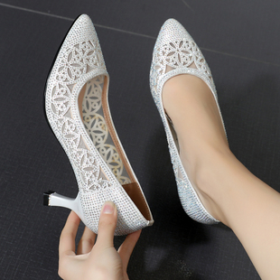 软底透气网纱单鞋 细跟浅口百搭高跟女鞋 女夏2025新款 包头镂空凉鞋