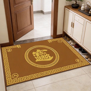 土黄色地垫入户门垫招财进宝大门口进门脚垫中式地毯防滑换鞋垫子