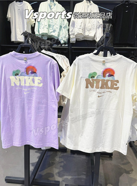 正品耐克t恤女2024新款运动休闲宽松印花圆领短袖 HF6180-133-517