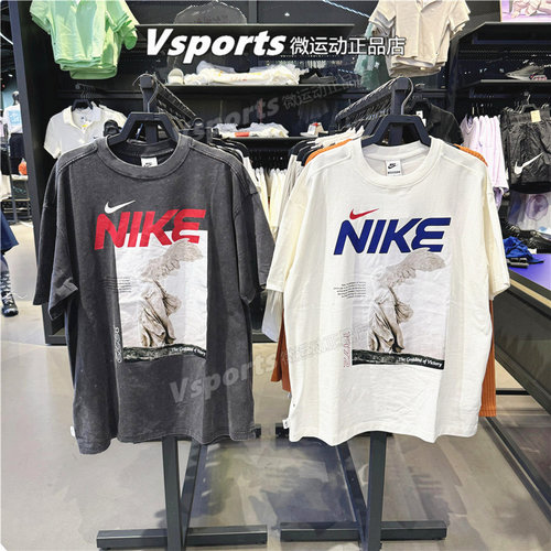 正品耐克t恤女2025新款运动休闲宽松印花圆领短袖 HF6292-133-060