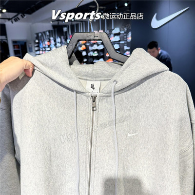 NIKE耐克外套男2025秋冬加绒运动休闲宽松灰色连帽夹克HV1085-063