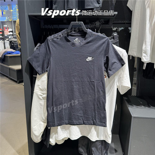 NIKE耐克短袖男2025运动休闲纯棉内搭T恤黑白 AR4999-101-365-013