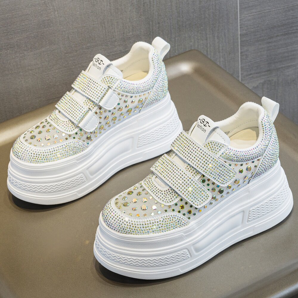 厚底松糕薄款小白鞋女2026夏季新款水钻透气网纱甜美学生休闲网鞋