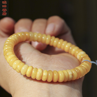 精品车轮新密珠琥珀蜜蜡算盘珠手串天然原矿俄料鸡油黄蜜蜡手链