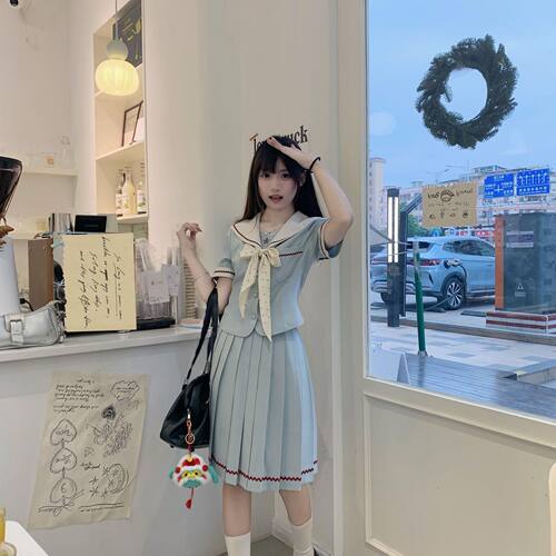 lulu cake小薄荷jk收腰水手服薄荷蓝夏季日系制服学院风短袖套装