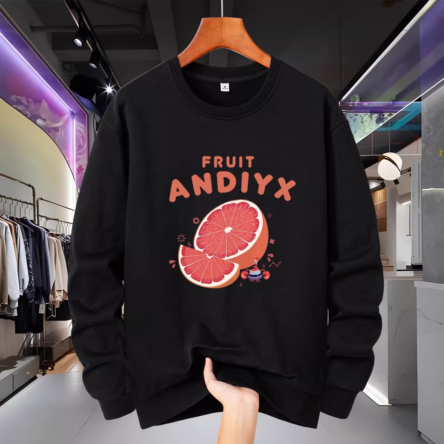 秋冬新款潮牌印花圆领纯棉卫衣男