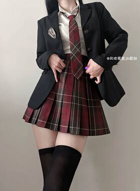 风吹麦香jk制服秋冬季黑色西装外套学院风正版原创西服格裙套装