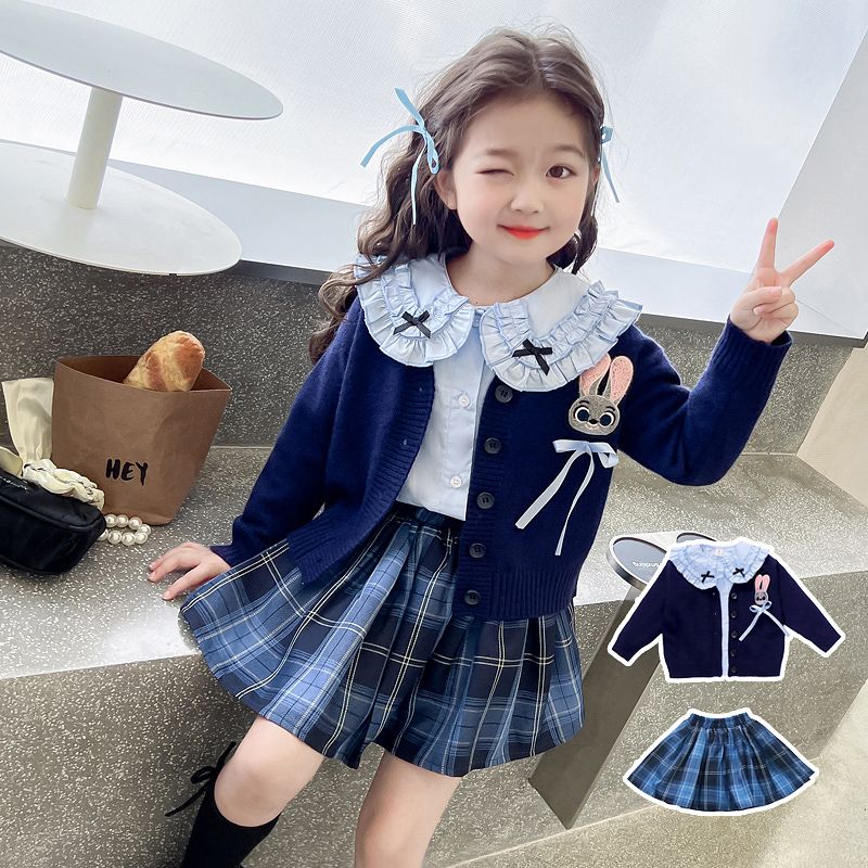兔子警官儿童2024新款洋气女童学院风女孩秋装三件套jk制服套装款