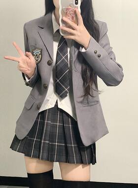 正版jk制服西服套装日系学院风校供感全套秋冬黑色学生外套女西装