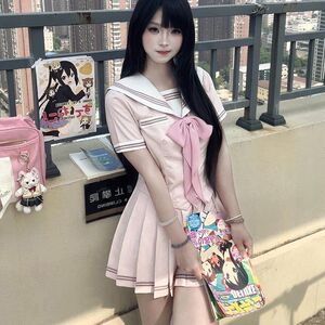 云蘼 原创正统jk制服粉白梨音学姐水手服日系夏季甜美粉色收腰款