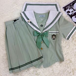 【青山茉莉】洛花糖正版原创jk水手服森系抹茶绿制服长短袖套装