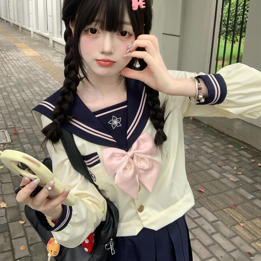 北幽正版原创jk女子制服基础收腰款水手服短袖校供套装花崎女高