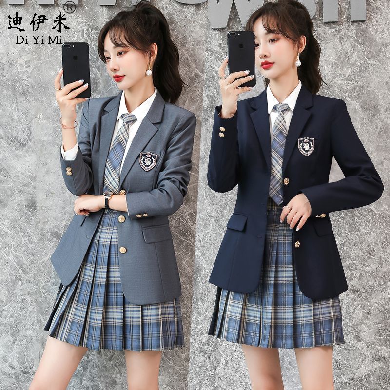 jk制服春秋套装幼儿园教师园服校园风学院风酒吧西装百褶裙三件套