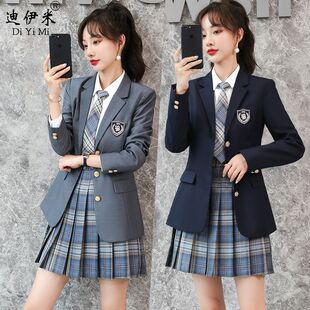 jk制服春秋套装幼儿园教师园服校园风学院风酒吧西装百褶裙三件套