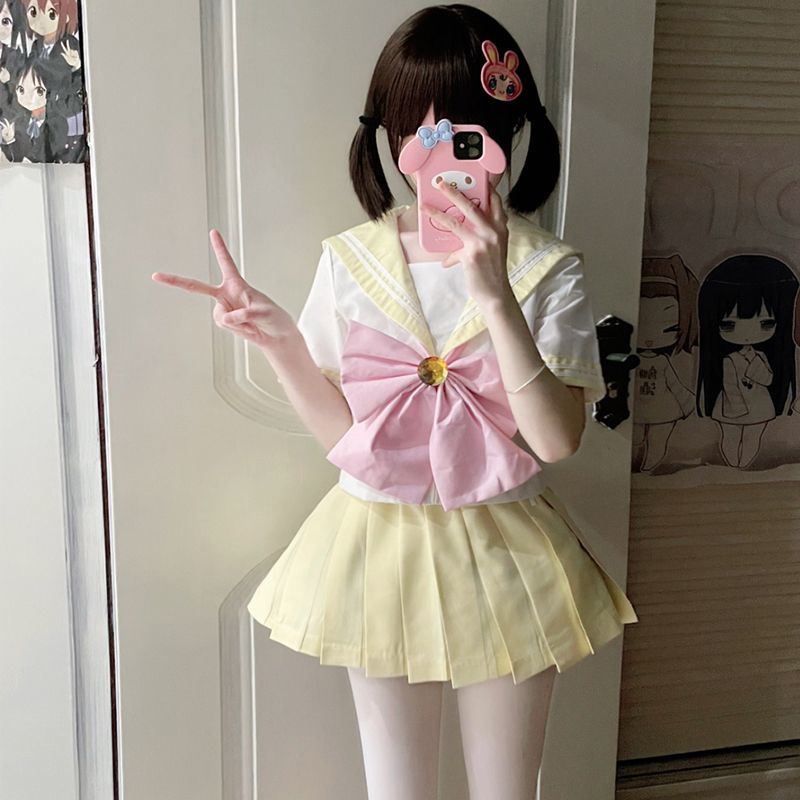 短袖嫩黄色正版美少女战士蝴蝶结jk水手服日系学院制服套装复刻