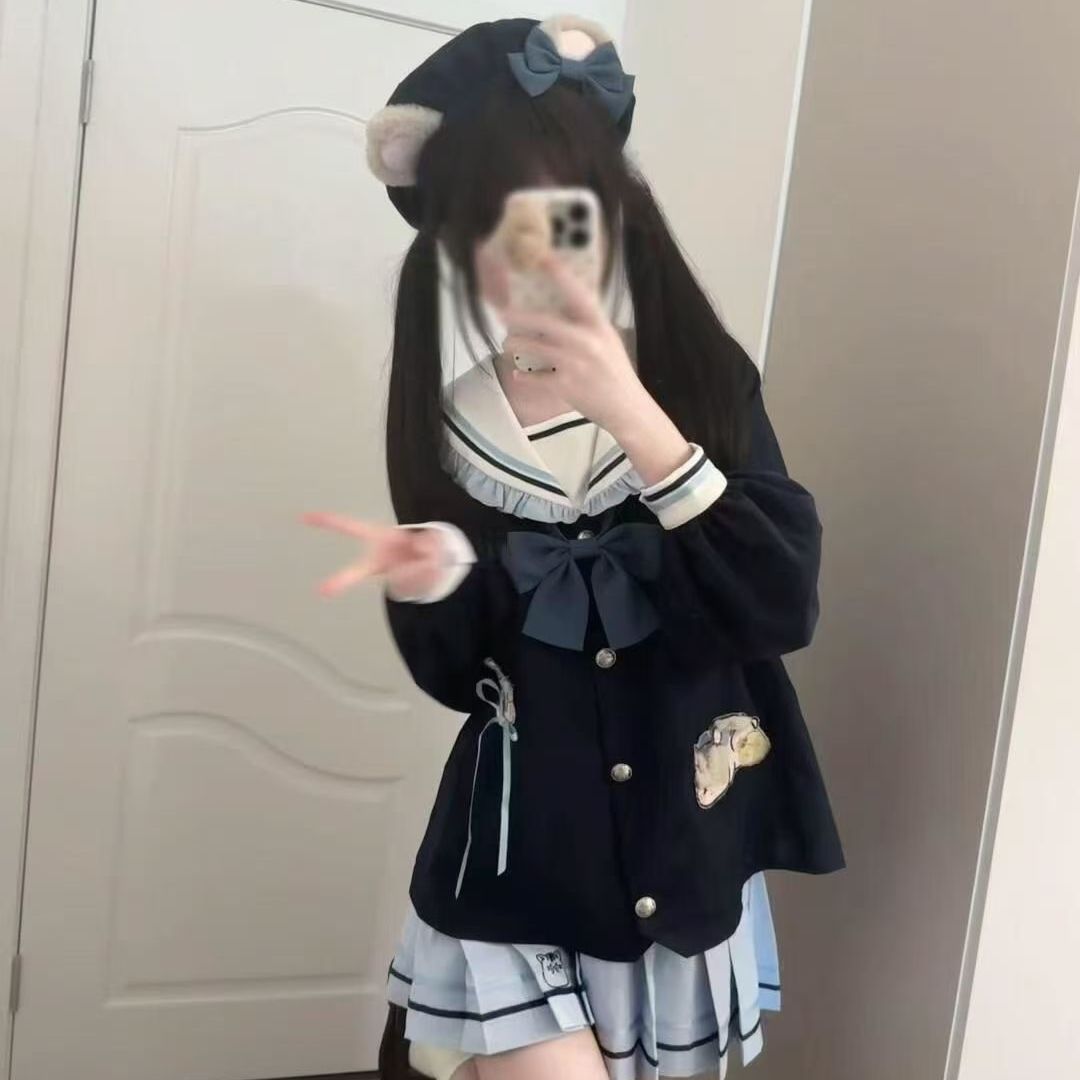 女中大童高中生穿搭秋装兔警光jk制服蝴蝶结海军领百褶裙两件套裙