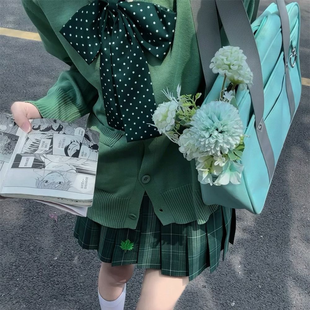 香草圆子正版原创JK制服秋冬套装格裙长袖毛衣开衫学院风校供软妹