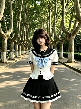 蓝调甜心jk水手服学院服甜美夏季制服蛋糕裙收腰套装日系可爱裙子