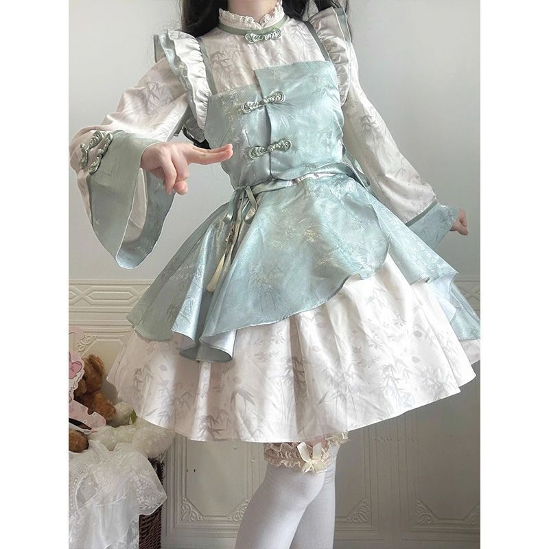 现货中华风Lolita改良旗袍汉服少女连衣裙长袖op春季日常百搭