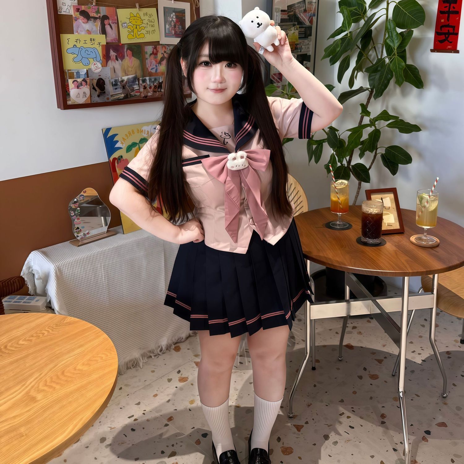 蜜罐娃娃原创jk水手服制服学院风大码粉色收腰显瘦秋套装80-180斤