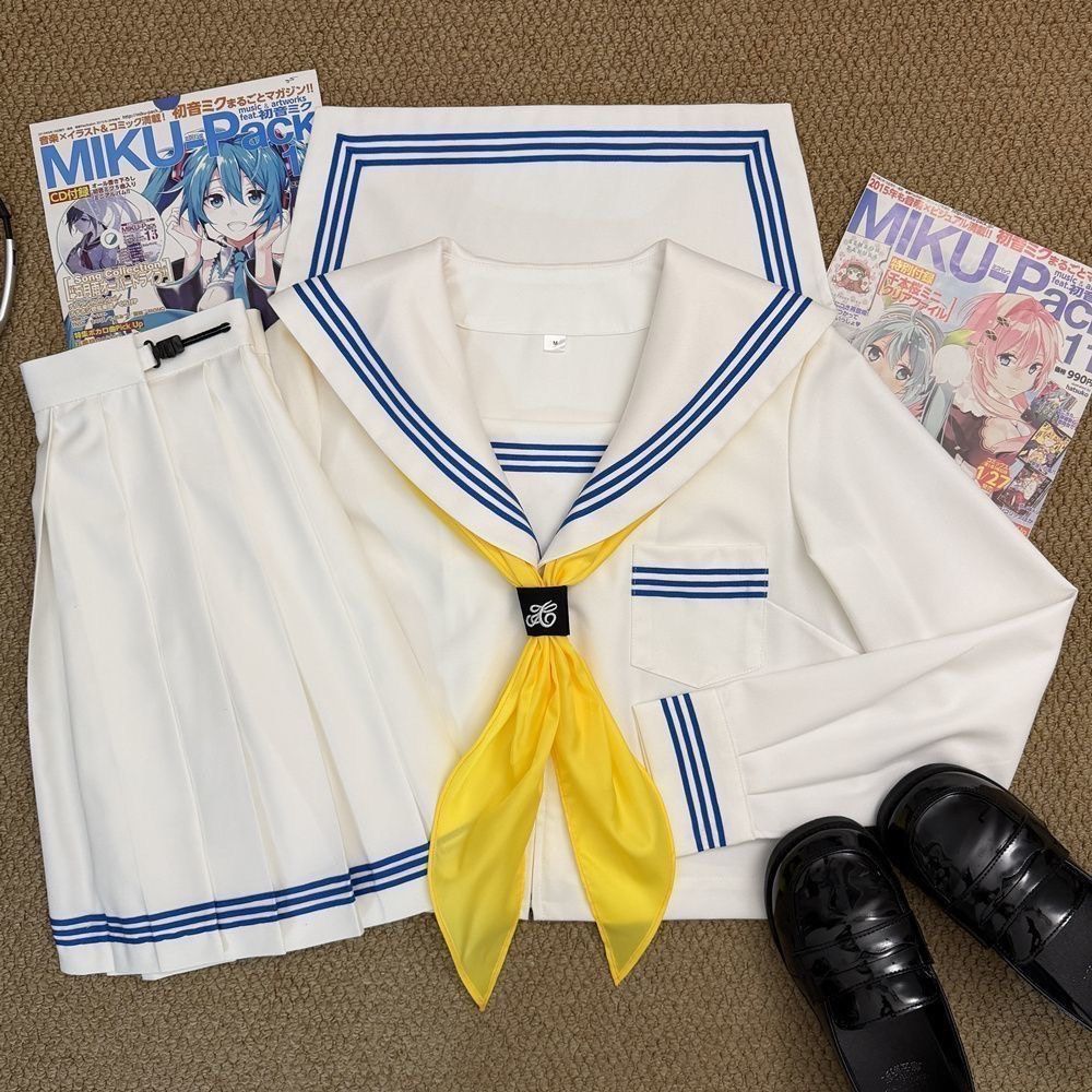 川奈社日系正版原创jk制服胖mm水手服蓝三本女学生校服百褶裙套装