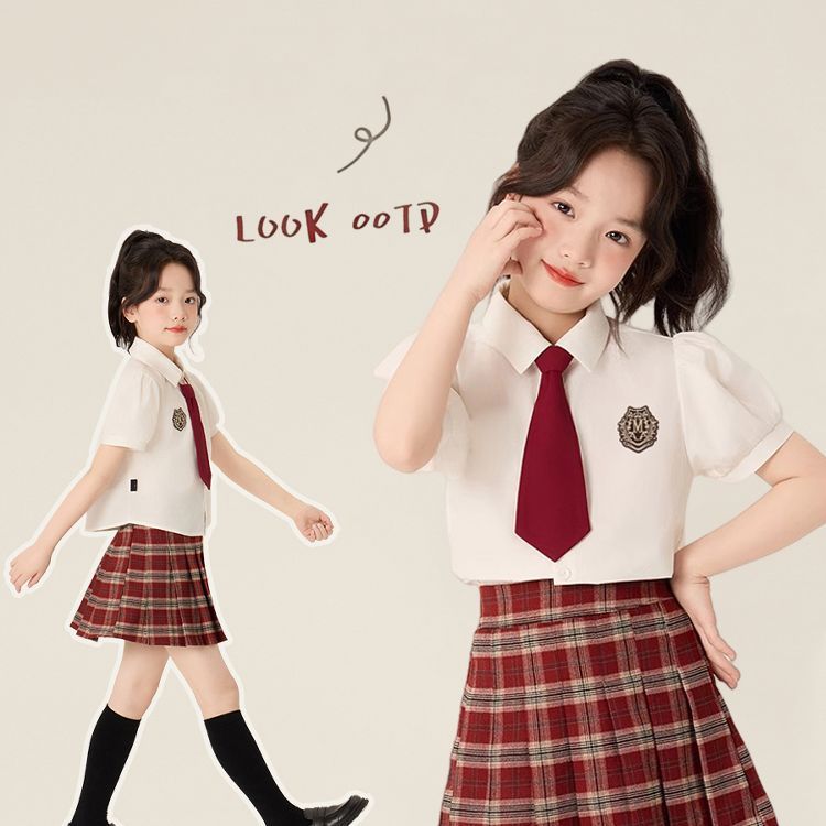 女童表演制服套装短袖学院风夏季班服小学生校服校园风演出服六一