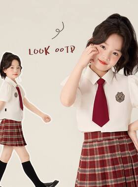 女童表演制服套装短袖学院风夏季班服小学生校服校园风演出服六一