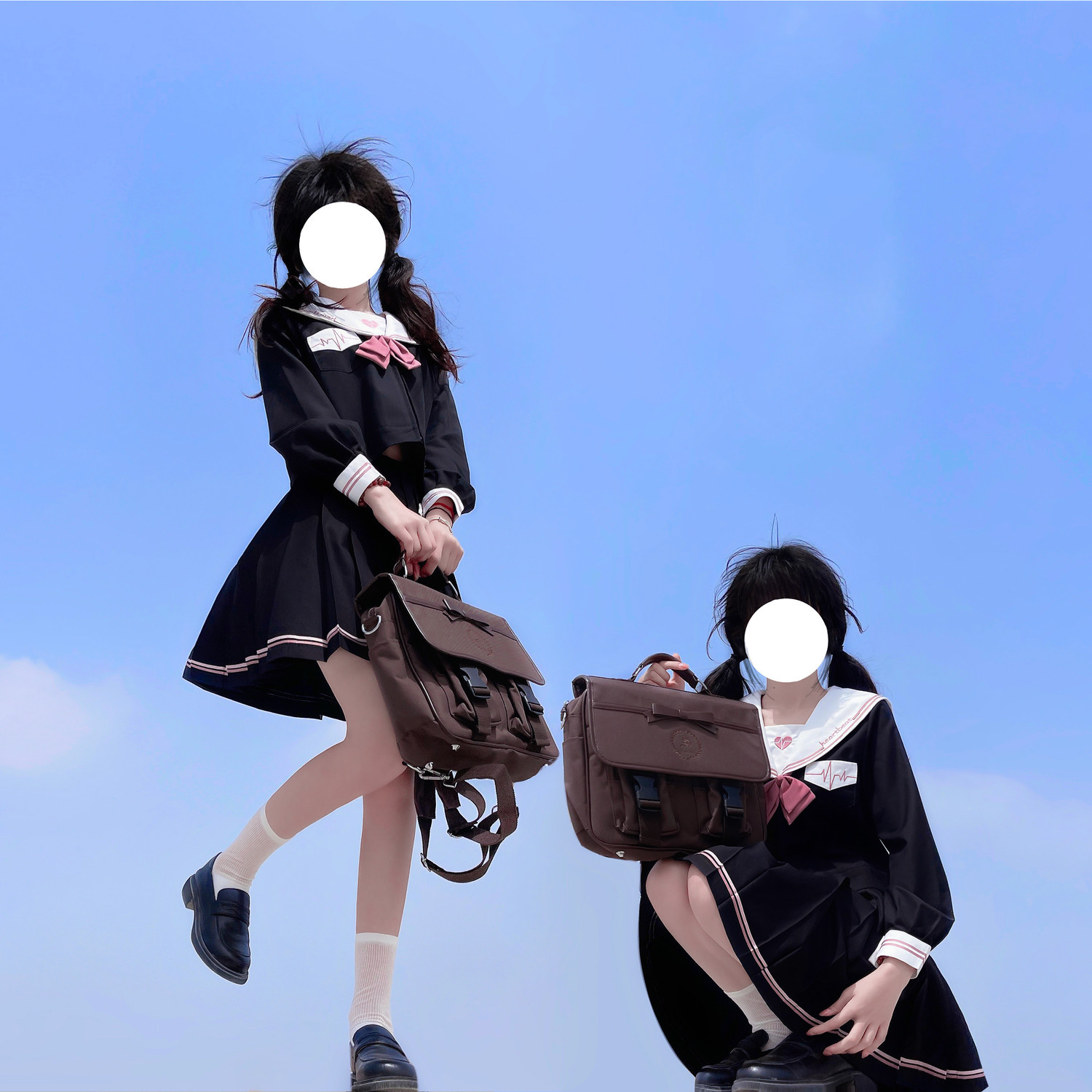 【心跳】原创正版JK制服黑粉系女生甜美日系长短袖短裙水手服套装