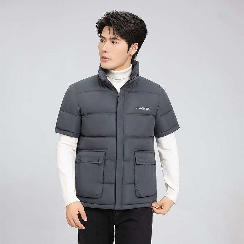 秋冬男士半袖马甲保暖护肩背心棉服短袖加大加厚外套坎肩棉袄棉衣