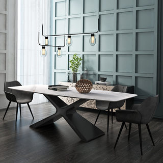 意大利极简北欧岩板餐桌椅组合现代别墅餐厅大理石高端长方形饭桌