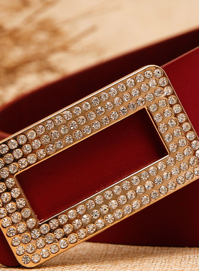 皮带女款真皮简约百搭韩国红色腰带女士纯牛皮时尚个性宽牛仔裤带