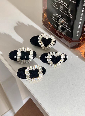 AUGUREY艺术家系列黑丝绒钻扣椭圆mini小发夹可爱少女韩系百搭