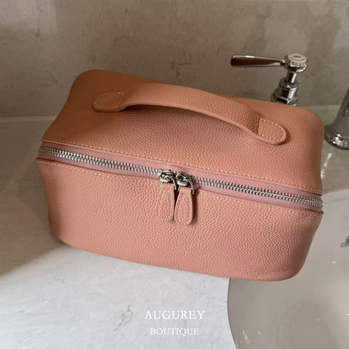 AUGUREY 07/30 橘粉色中古感复古牛皮化妆收纳包大容量实用简约