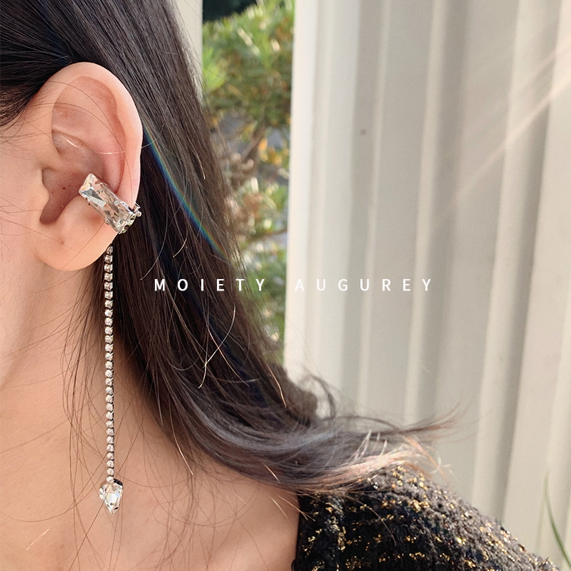 moiety 限时回馈 自制周子然同款锆石流苏耳夹法式优雅气质小众