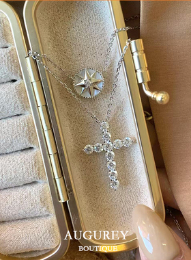 AUGUREY 8/10 唐碧遥同款S925银十字架星芒罗盘项链叠戴锁骨链女