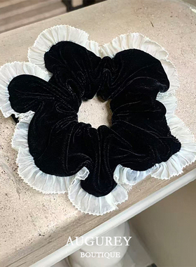 AUGUREY 10/20 复古丝绒白纱花边韩国大肠发圈设计感香风高级感