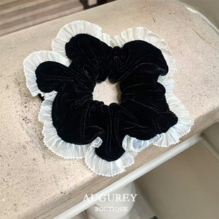 AUGUREY 10/20 复古丝绒白纱花边韩国大肠发圈设计感香风高级感
