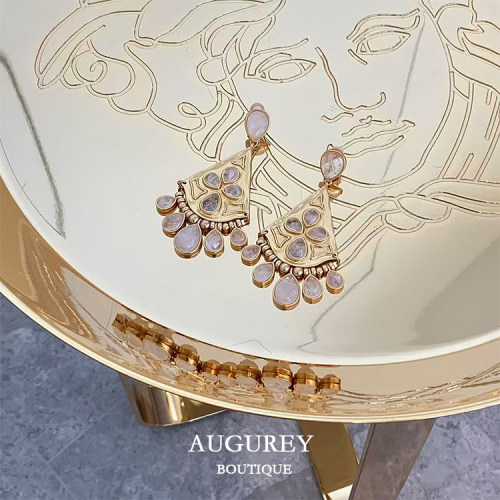 AUGUREY 05/20 拜占庭系列Goossens天然石水晶耳环金色复古水滴女