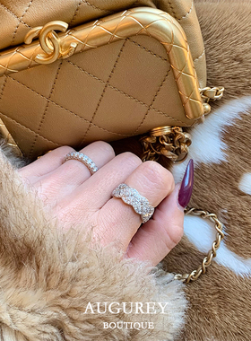 AUGUREY 1/12 宽版满钻菱格纹戒指闪小众设计感轻奢百搭叠戴时尚