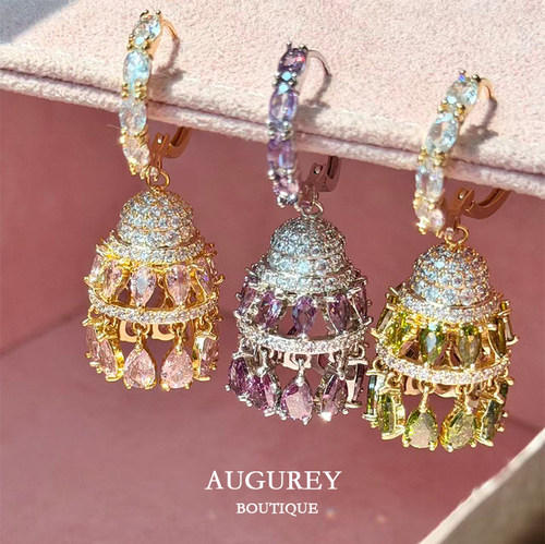 AUGUREY 03/25 宫廷风轻奢锆石耳环灯笼立体高级感耳坠镂空梦幻女