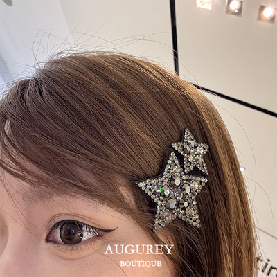 AUGUREY 3/28 五角星满钻发夹韩系BB夹复古vintage甜美刘海夹