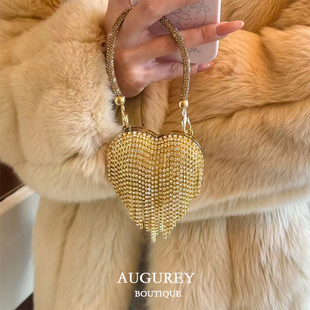 AUGUREY 12/21 圣诞系金色爱心流苏装饰小包可爱晚宴欧美复古迷你