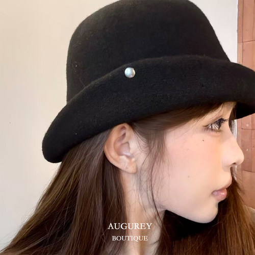 AUGUREY 09/20 张婧仪同款羊毛礼帽时尚感翻檐显脸小百搭时髦帽子
