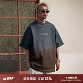 WPP T恤渐变扎染圆领廓形纯棉痞帅半袖 夏季 重磅水洗做旧印花短袖