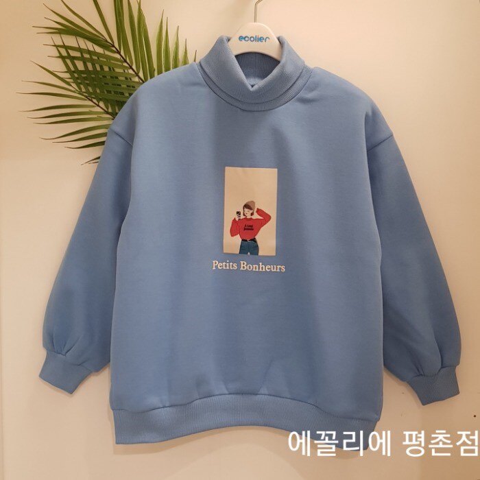 韩国秋冬女童纯棉抓绒卫衣 中大童可亲子半高领保暖上衣绒衫打底