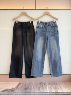 女士直筒牛仔裤26春秋女装韩版高腰显瘦百搭休闲阔腿裤长裤子
